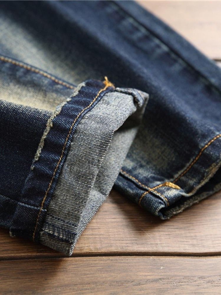 Color Block Mörkblå Ripped Jeans För Män