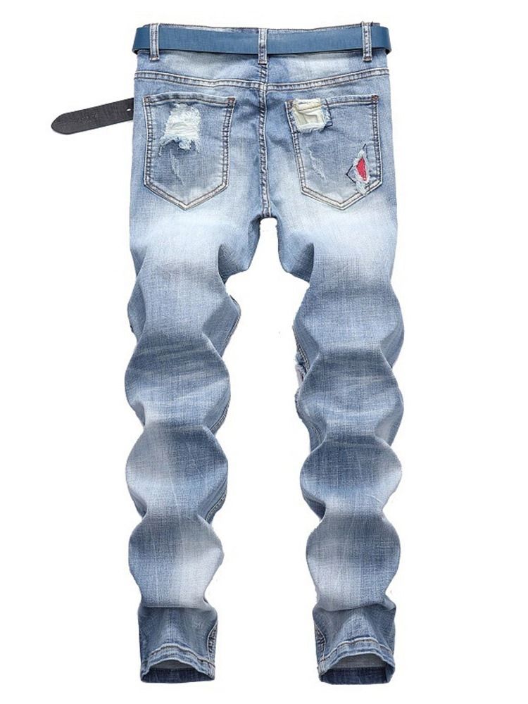 Color Block Patchwork Dragkedja Mode Jeans För Män