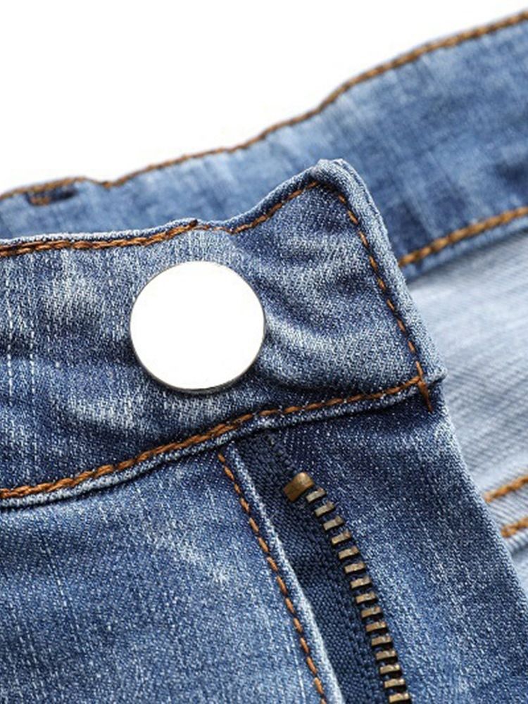 Color Block Patchwork Dragkedja Mode Jeans För Män