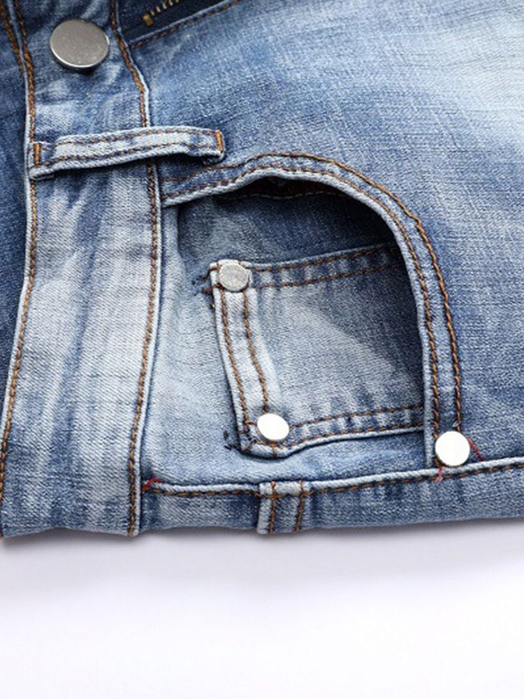 Color Block Patchwork Dragkedja Mode Jeans För Män