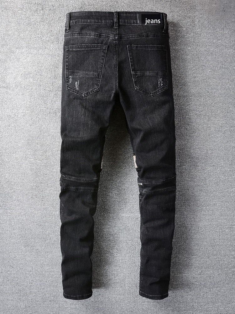 Color Block Pencil Byxor Bär European Mid Waist Jeans