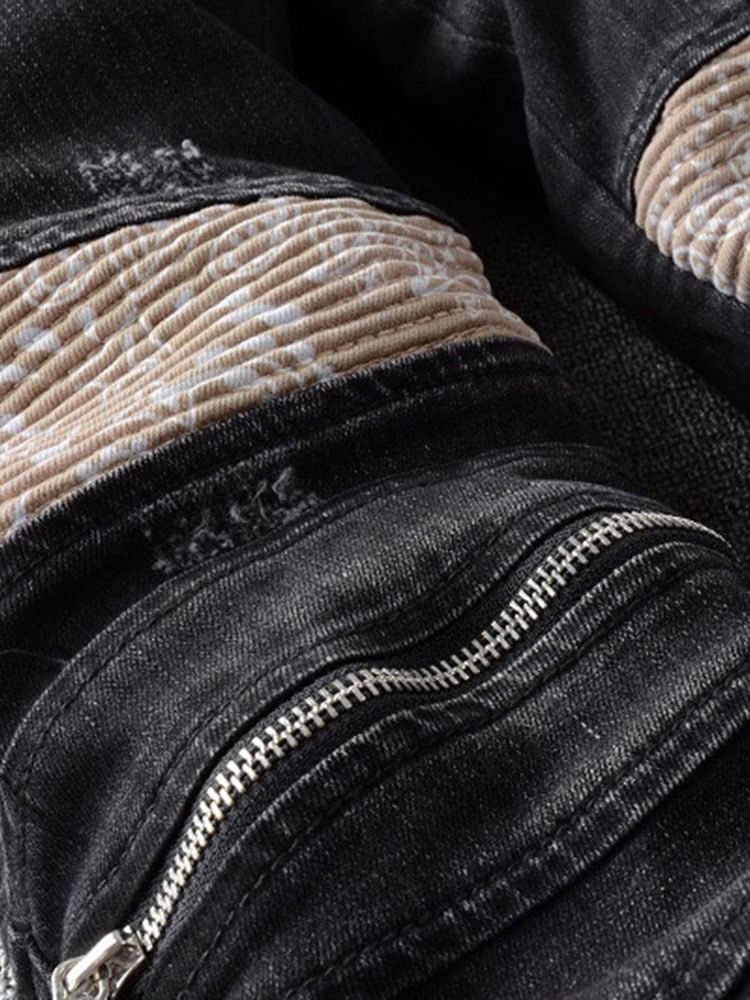 Color Block Pencil Byxor Bär European Mid Waist Jeans