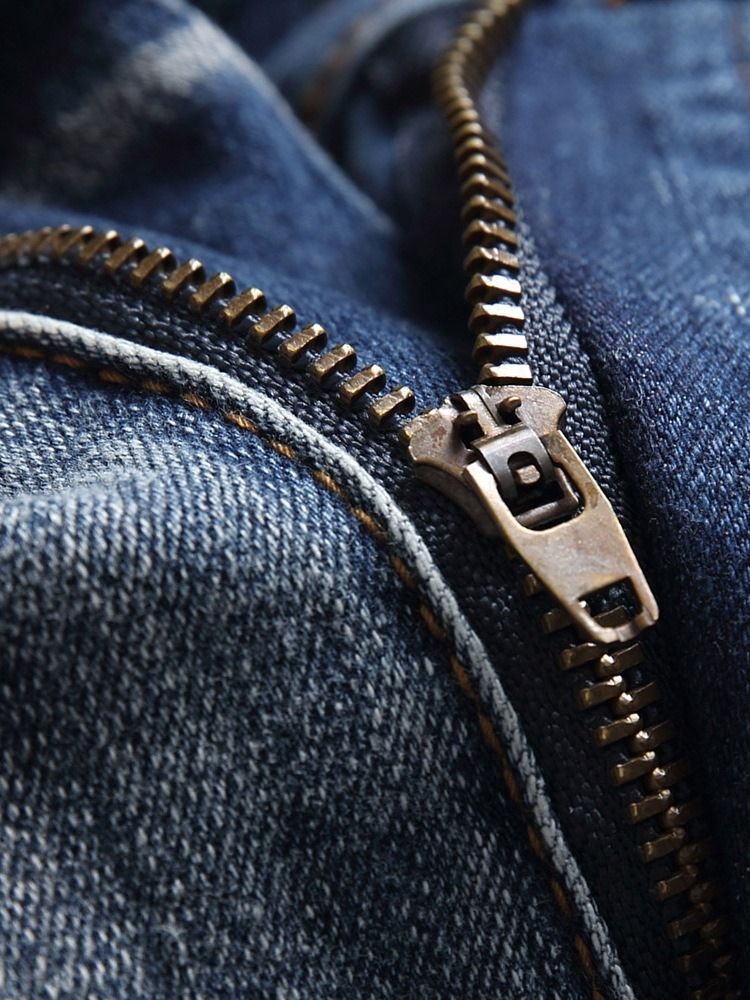 Color Block Pocket Fashion Mid Waist Jeans För Män