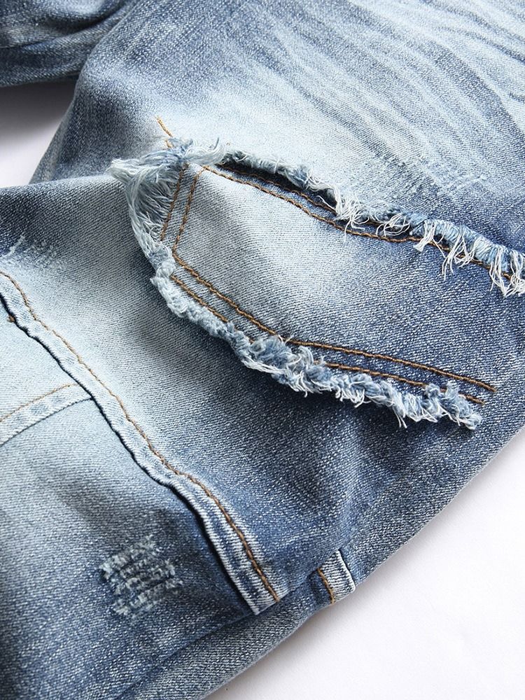 Color Block Pocket Fashion Mid Waist Jeans För Män