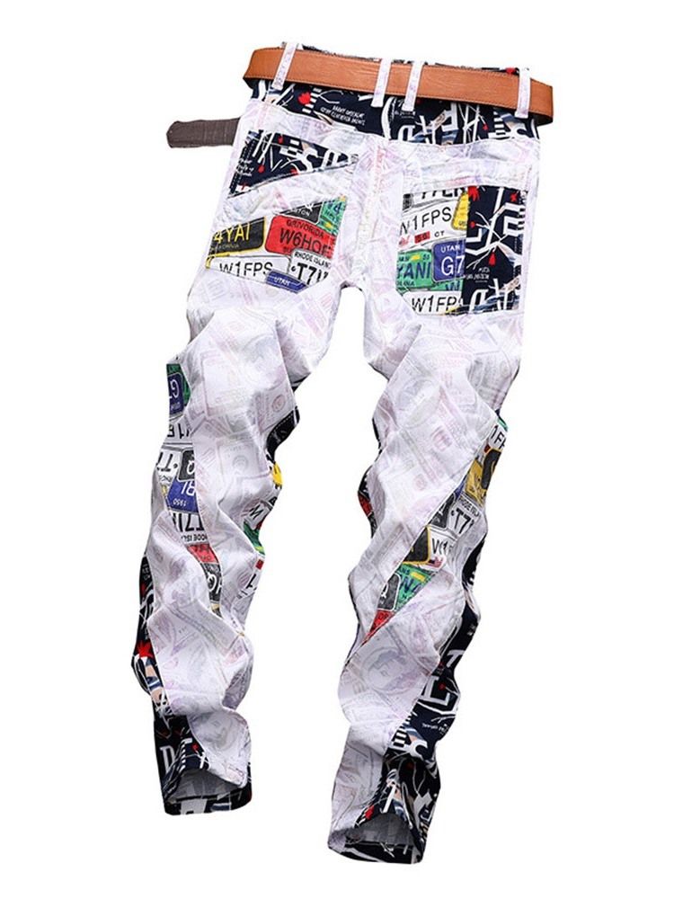 Color Block Rak Patchwork European Mid Waist Jeans