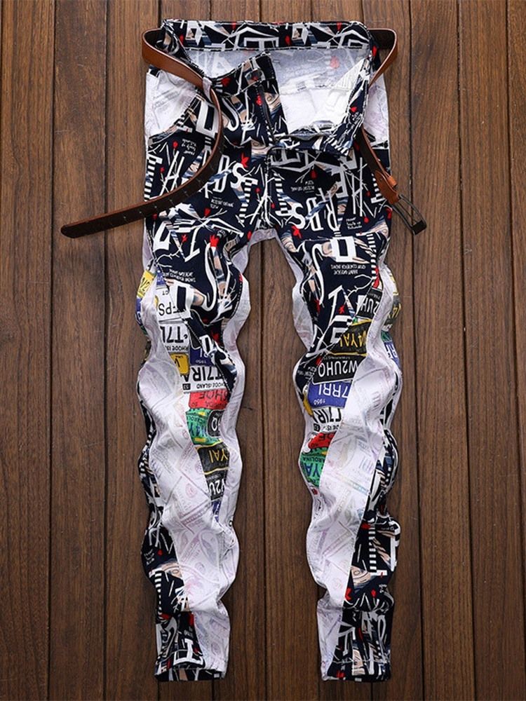 Color Block Rak Patchwork European Mid Waist Jeans