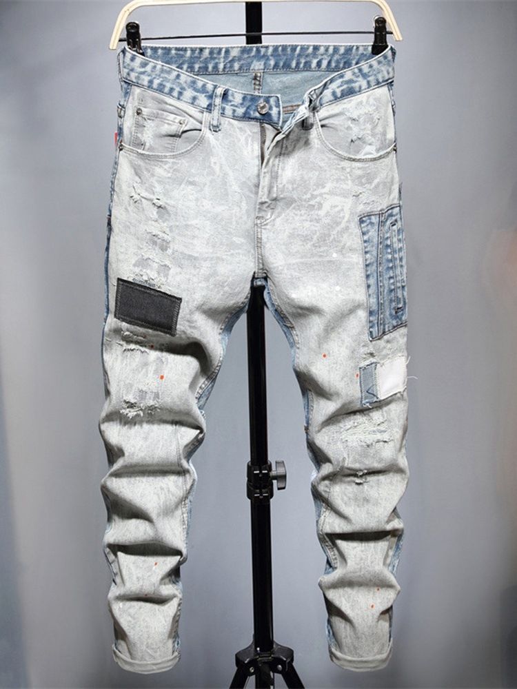 Color Block Slitna Pencil Byxor Casual Zipper Jeans
