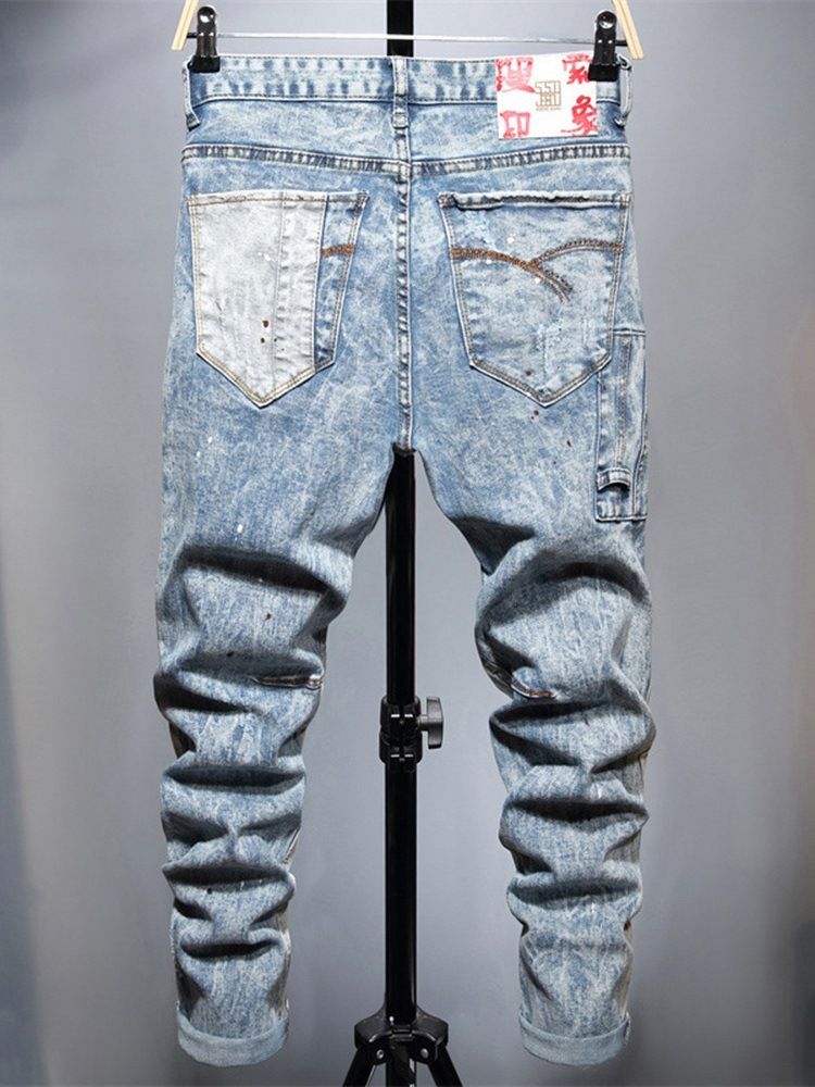 Color Block Slitna Pencil Byxor Casual Zipper Jeans