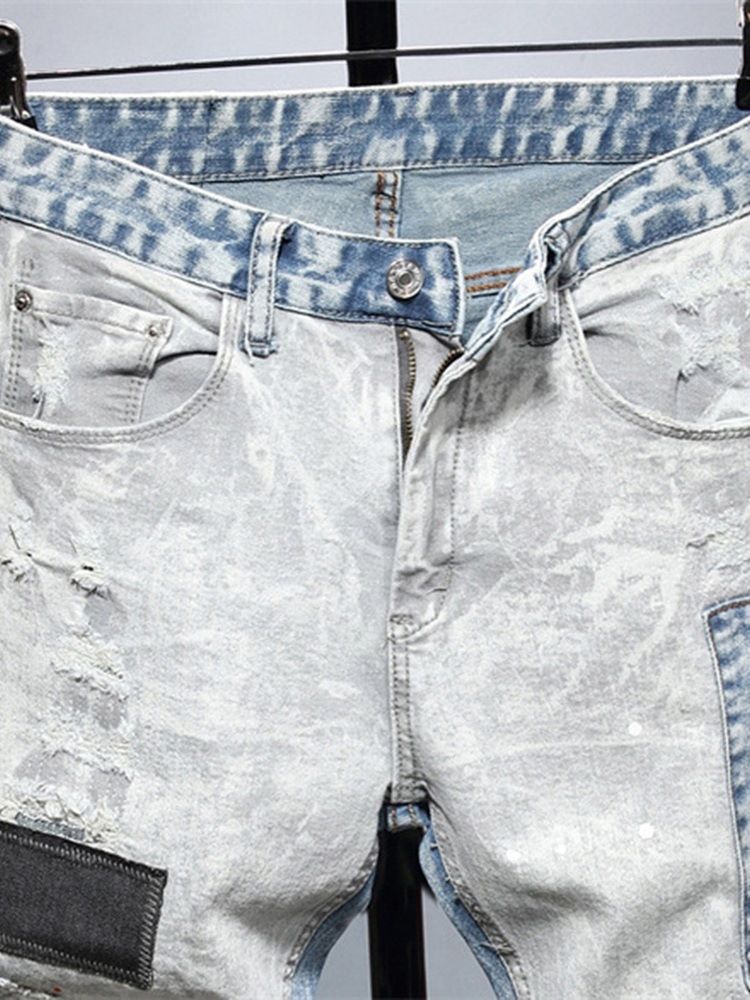 Color Block Slitna Pencil Byxor Casual Zipper Jeans