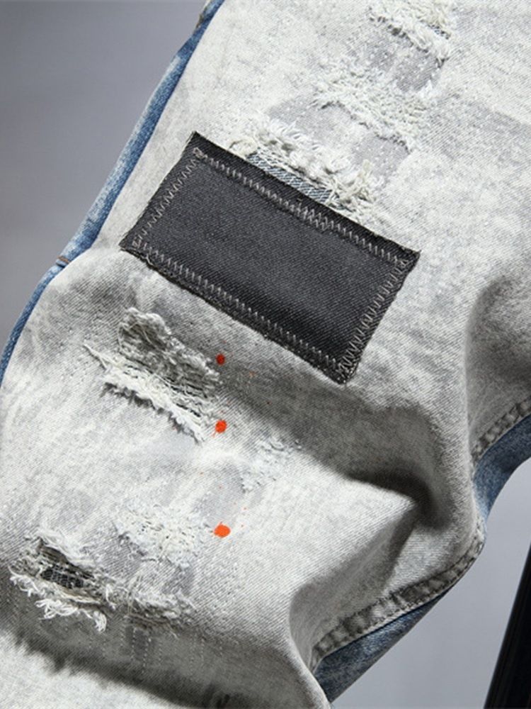 Color Block Slitna Pencil Byxor Casual Zipper Jeans