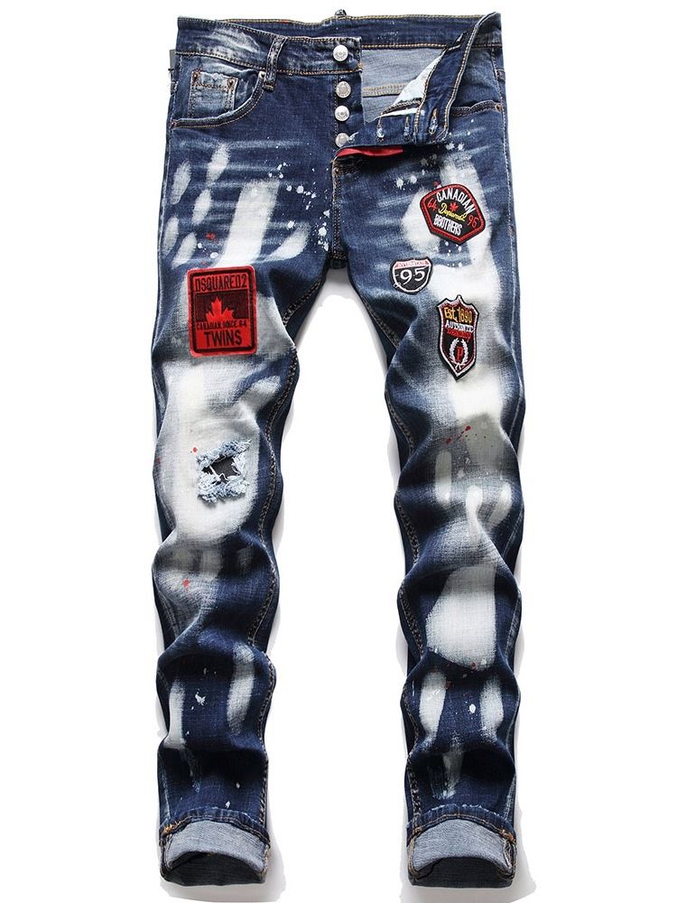 Colour Block Hole Jeans Med Knapp I Mitten Av Midjan