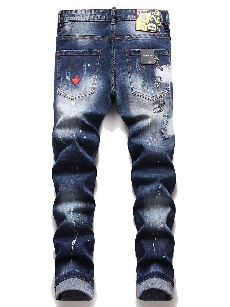 Colour Block Hole Jeans Med Knapp I Mitten Av Midjan
