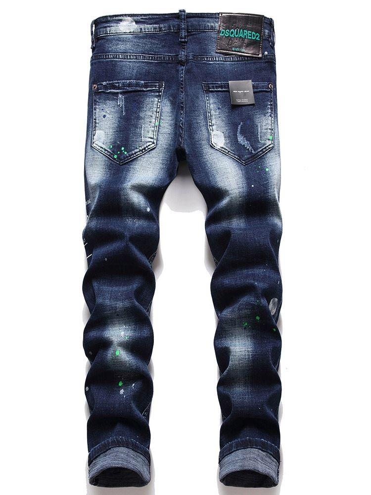 Colour Block Hole Jeans Med Knapp I Mitten Av Midjan