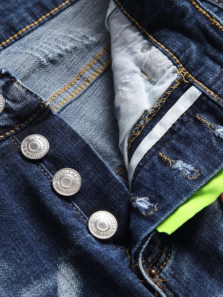 Colour Block Hole Jeans Med Knapp I Mitten Av Midjan