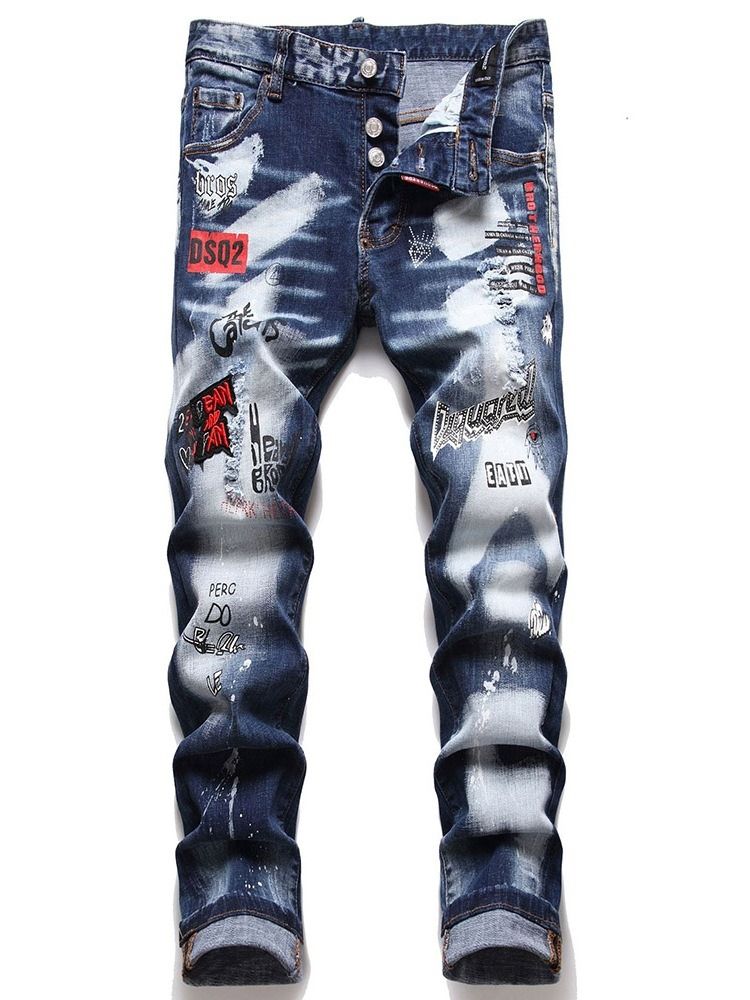 Colour Block Hole Jeans Med Knapp I Mitten Av Midjan