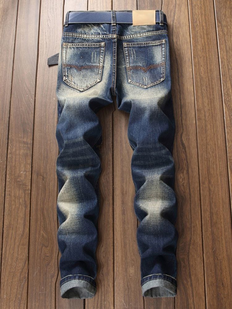 Colour Block Pocket Zipper Mid Waist Jeans