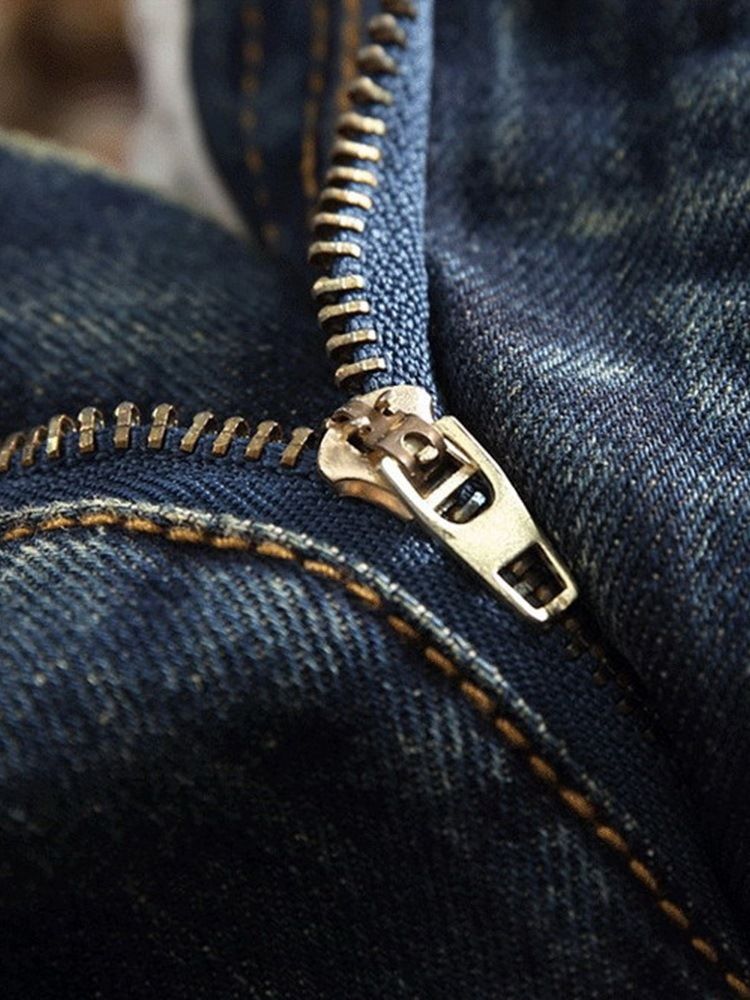 Colour Block Pocket Zipper Mid Waist Jeans