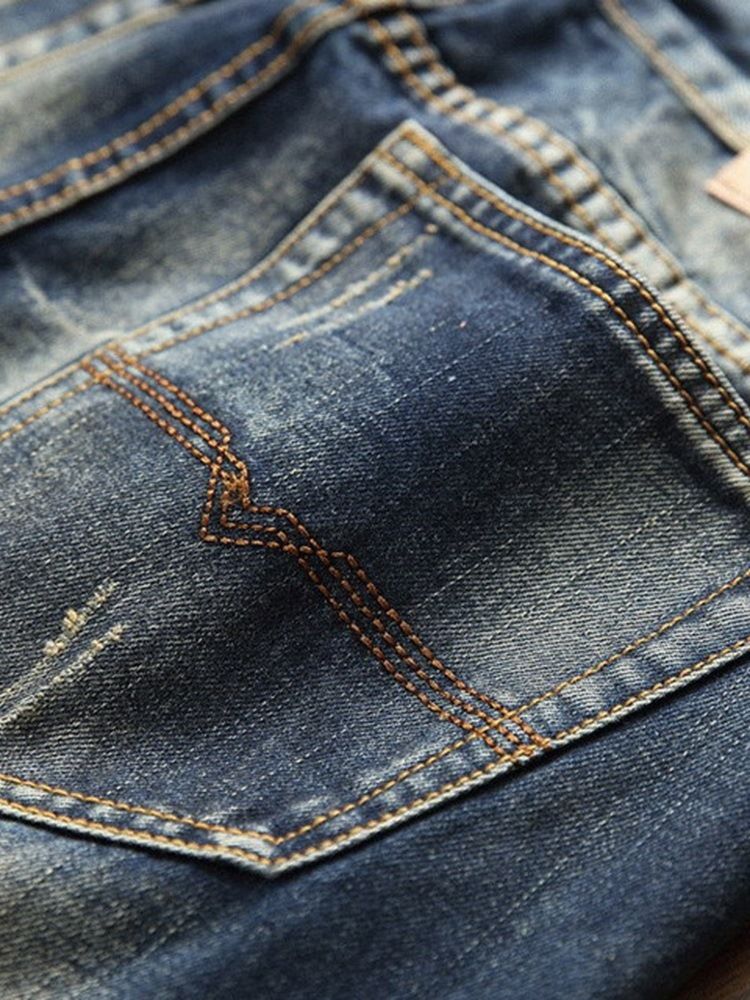 Colour Block Pocket Zipper Mid Waist Jeans