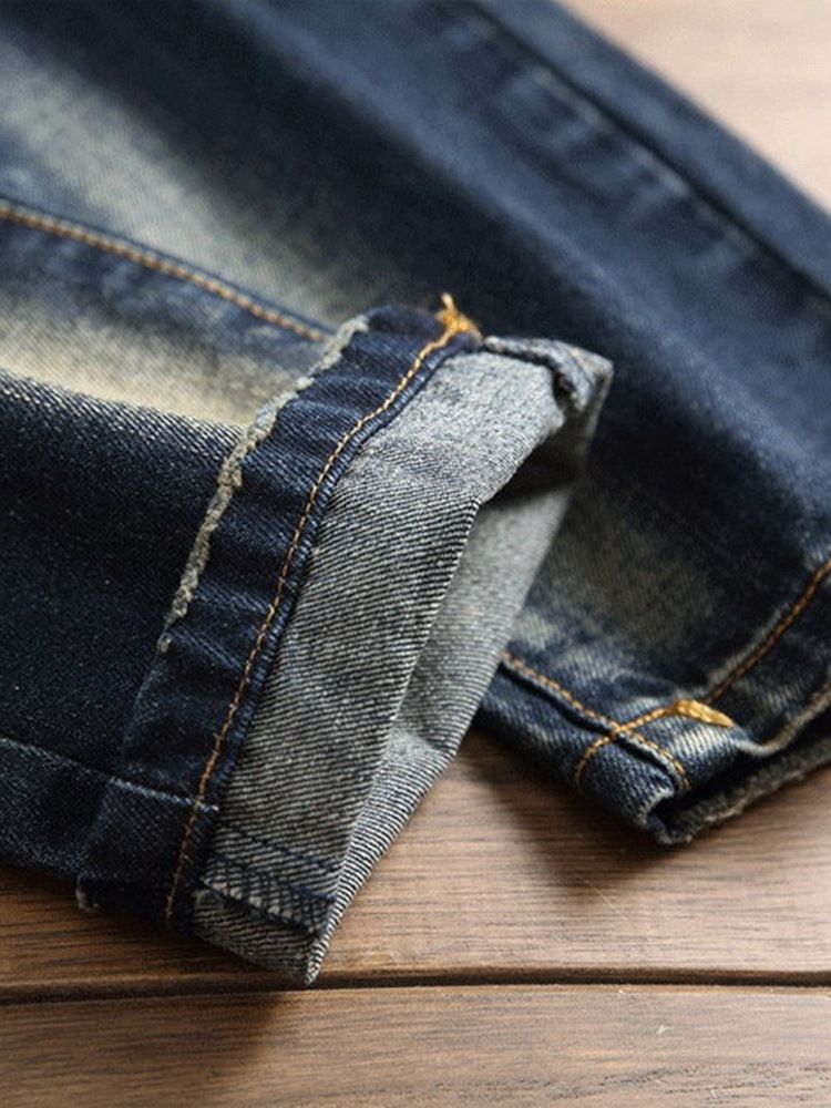 Colour Block Pocket Zipper Mid Waist Jeans