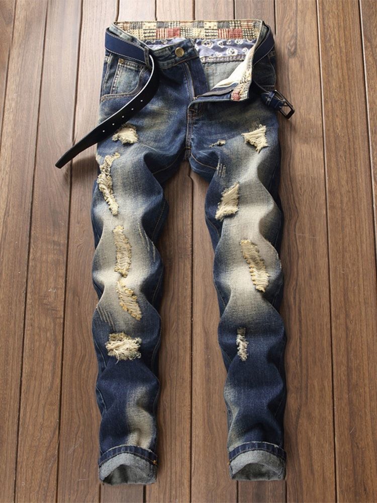 Colour Block Pocket Zipper Mid Waist Jeans