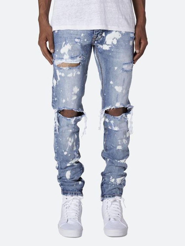 Dragkedja Casual Mid Waist Jeans För Män