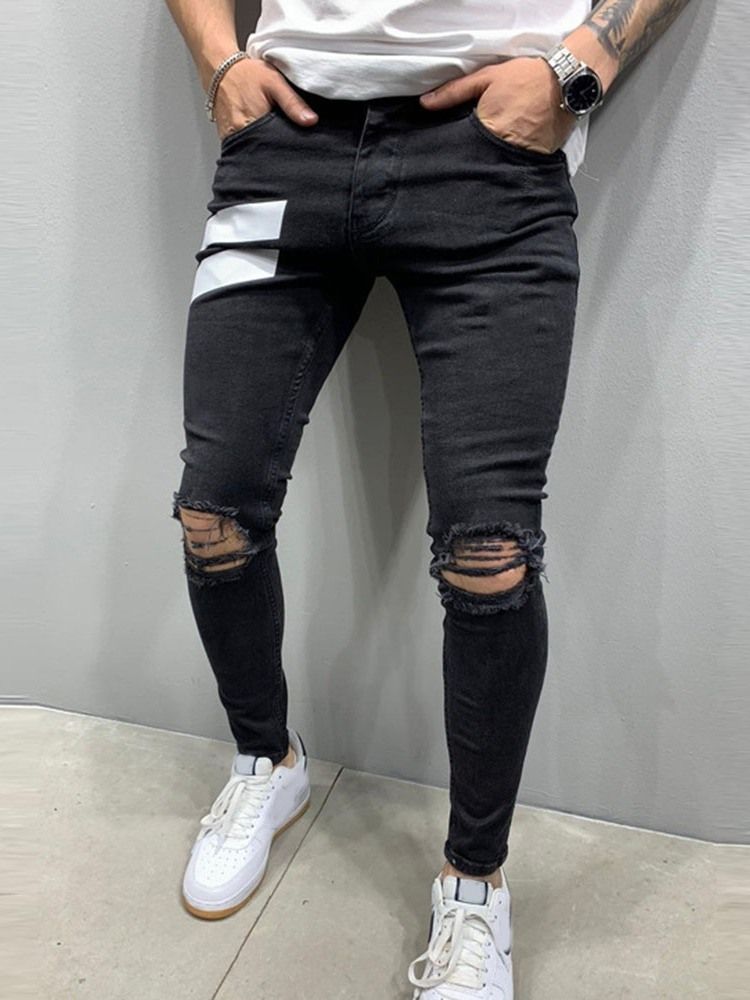 Dragkedja Pencil Byxor Dragkedja Herr Svarta Casual Jeans