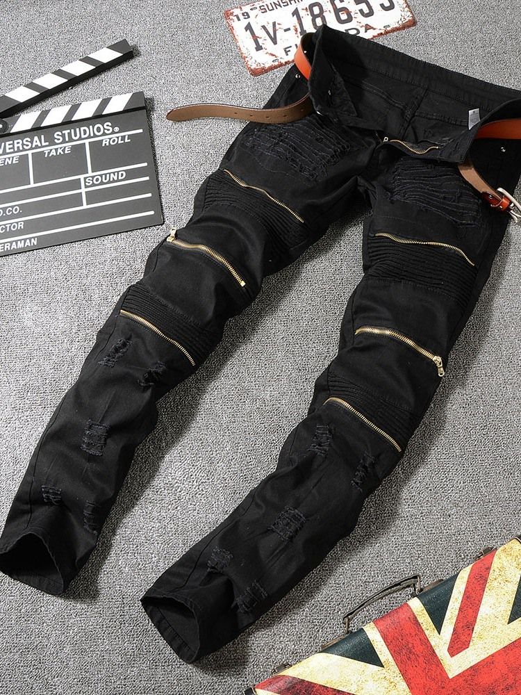 Dragkedja Rak Vanlig Dragkedja Mid Waist Jeans För Män