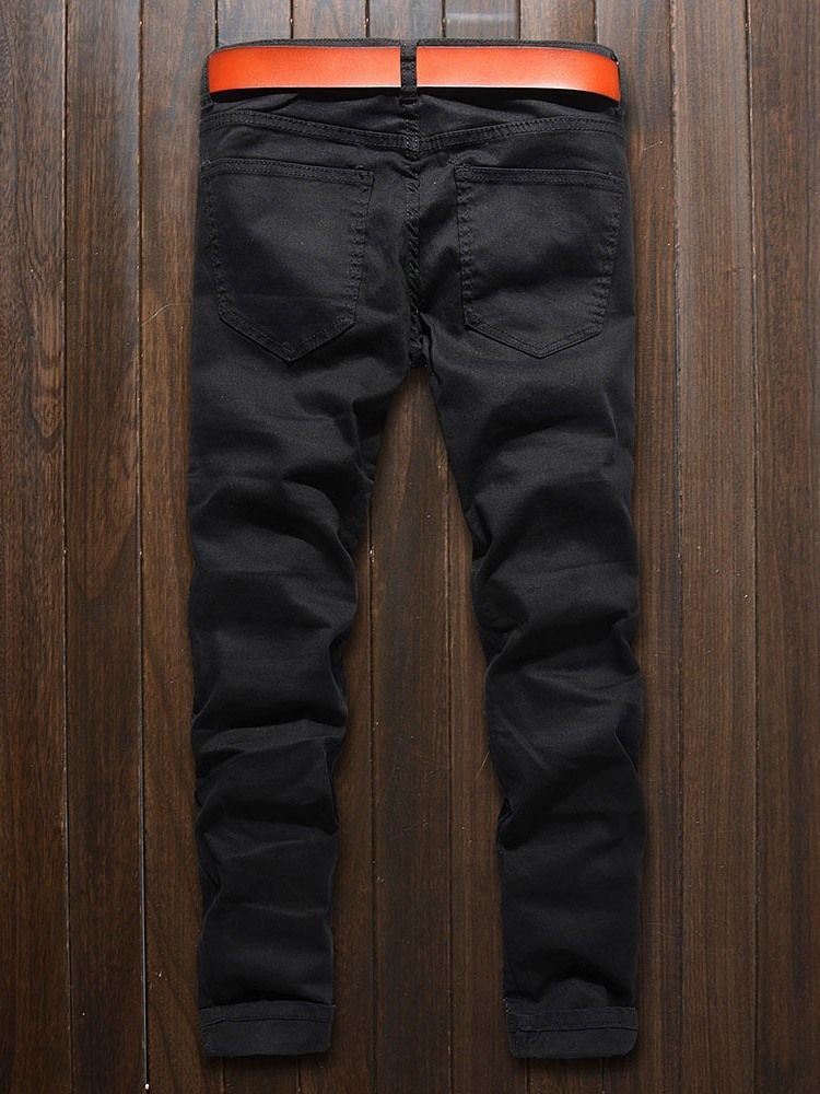 Dragkedja Rak Vanlig Dragkedja Mid Waist Jeans För Män