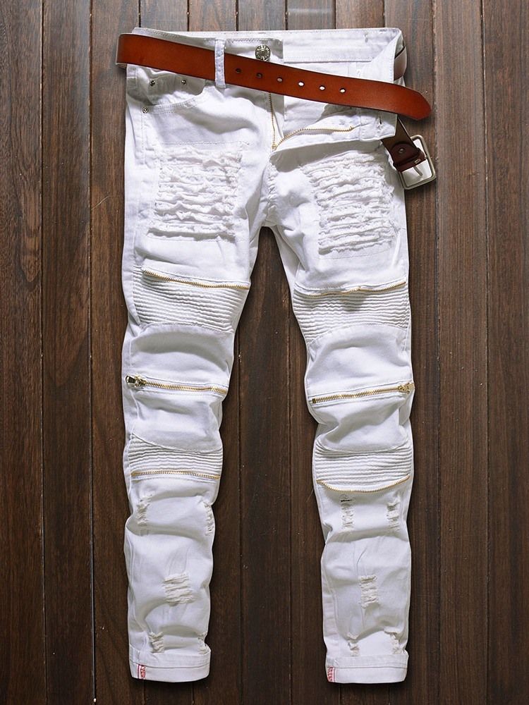 Dragkedja Rak Vanlig Dragkedja Mid Waist Jeans För Män