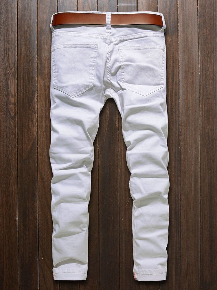 Dragkedja Rak Vanlig Dragkedja Mid Waist Jeans För Män