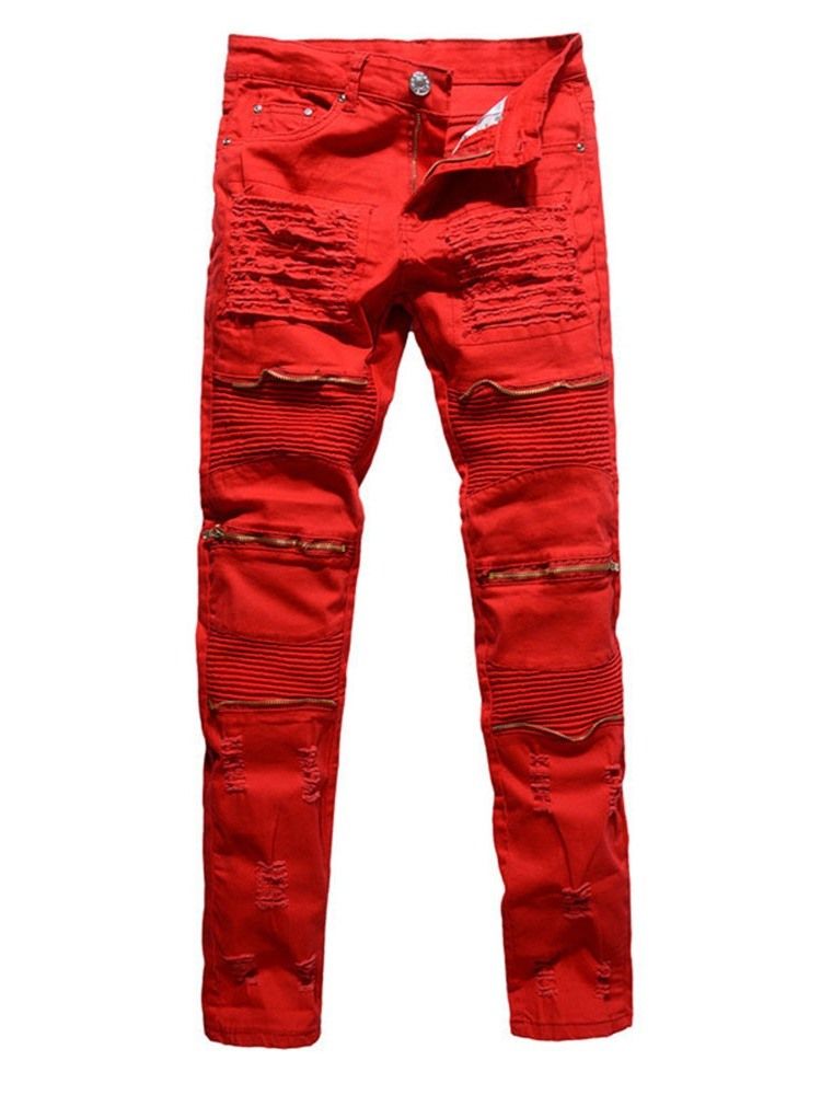 Dragkedja Rak Vanlig Dragkedja Mid Waist Jeans För Män