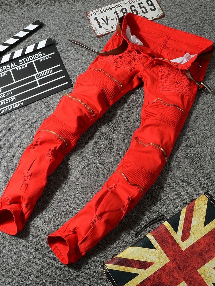 Dragkedja Rak Vanlig Dragkedja Mid Waist Jeans För Män