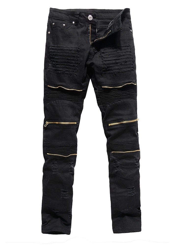 Dragkedja Rak Vanlig Dragkedja Mid Waist Jeans För Män