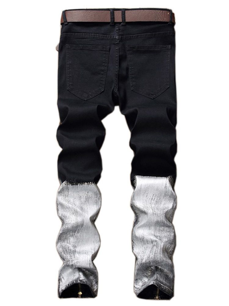 Dragkedja Unikt Lappat Färgblock Casual Herrjeans