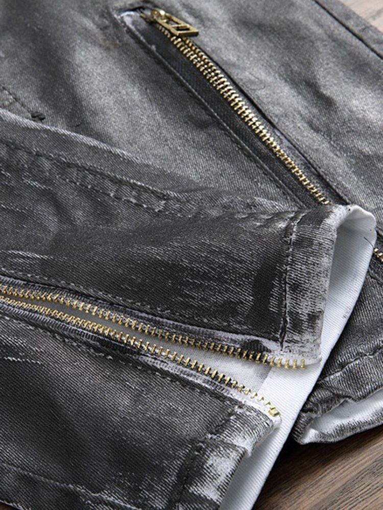 Dragkedja Unikt Lappat Färgblock Casual Herrjeans