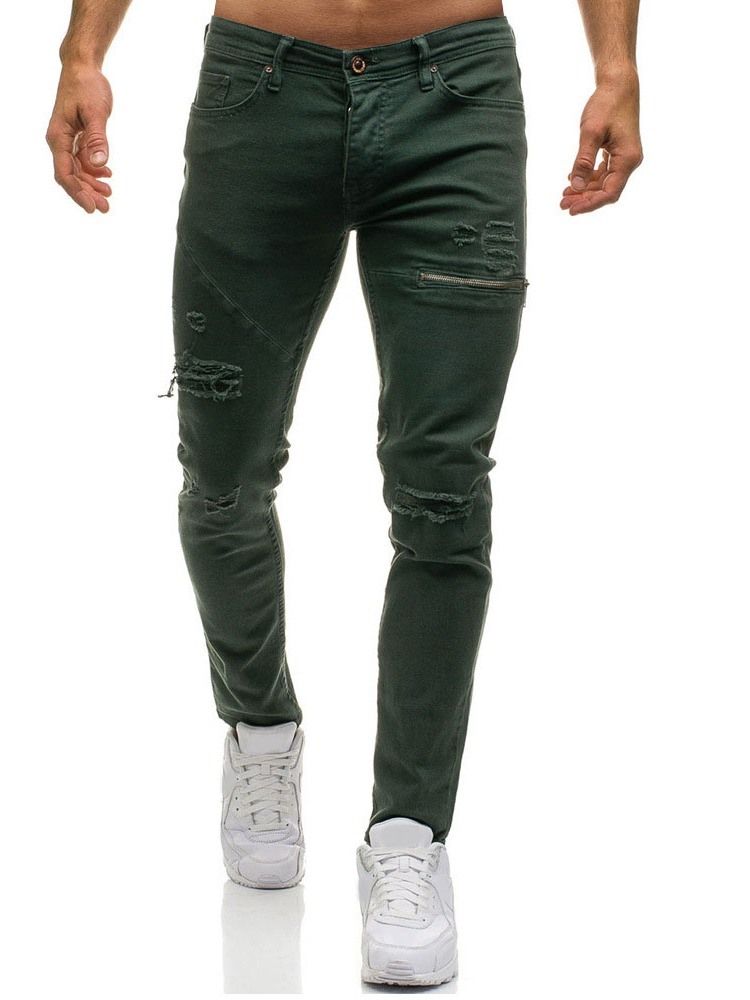 Dragkedja Vanlig Blixtlås Jeans Med Mitten Av Midjan