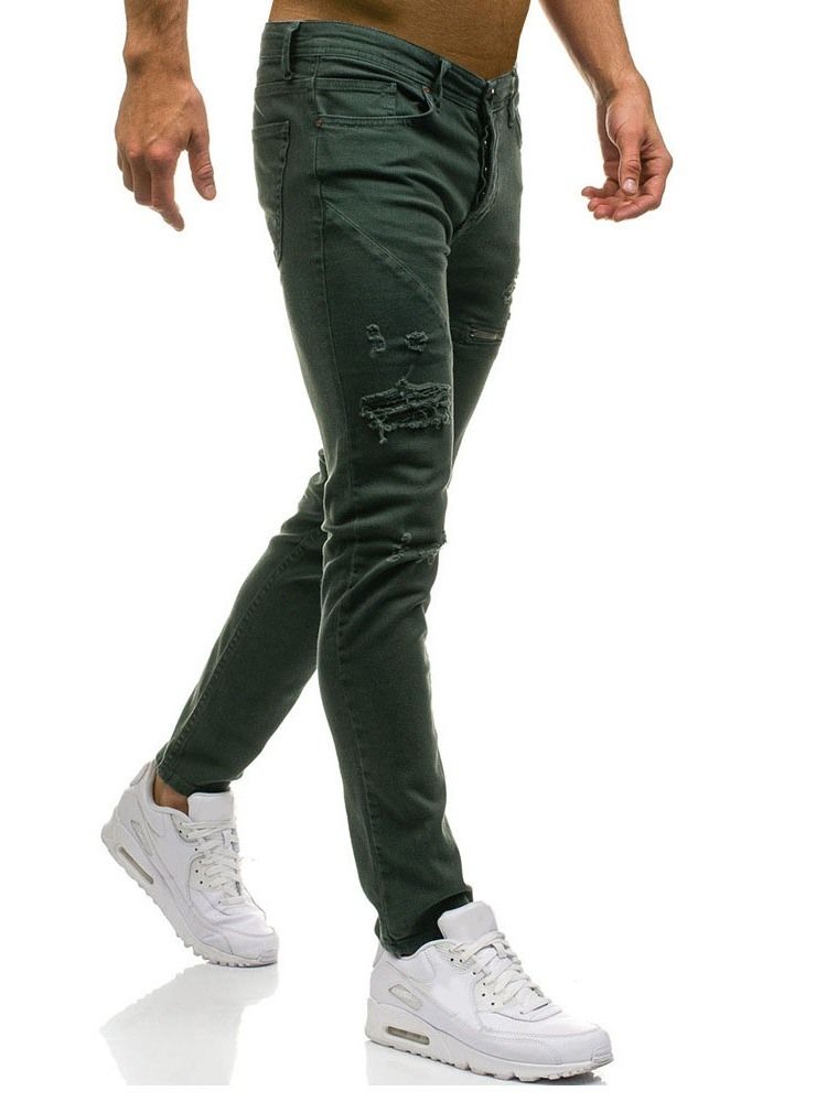 Dragkedja Vanlig Blixtlås Jeans Med Mitten Av Midjan