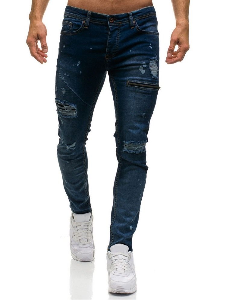 Dragkedja Vanlig Blixtlås Jeans Med Mitten Av Midjan
