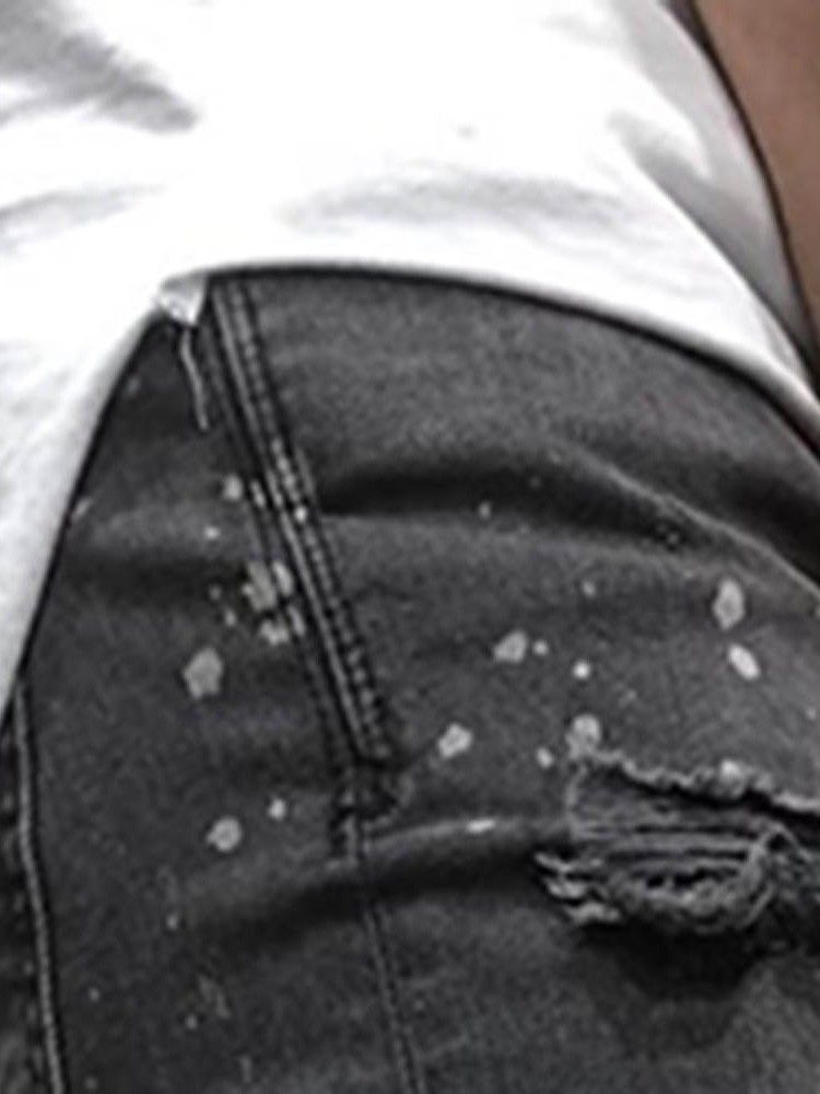 Enfärgat Tryckt Midja Slitna Jeans För Män