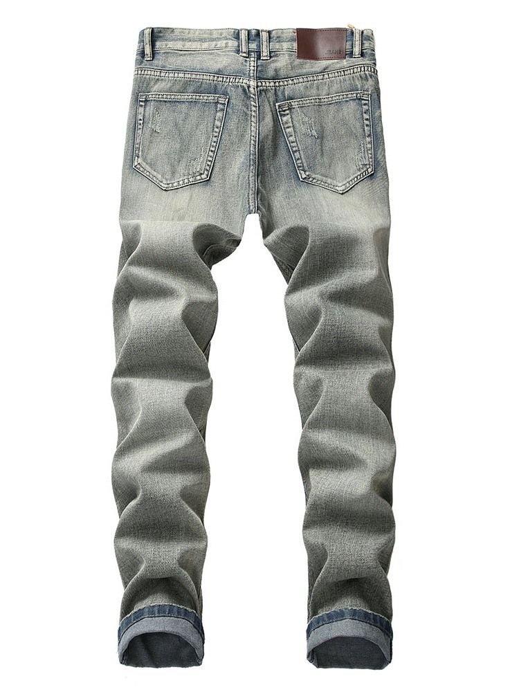 Enkelt Hål Rak Casual Zipper Jeans
