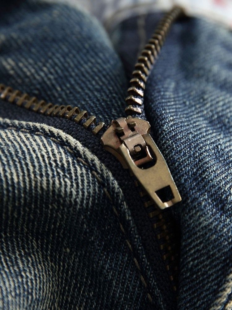 Enkelt Hål Rak Casual Zipper Jeans