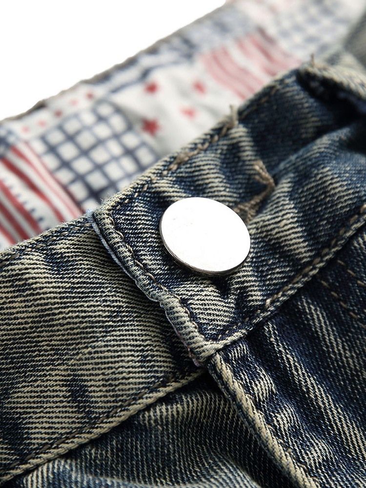 Enkelt Hål Rak Casual Zipper Jeans
