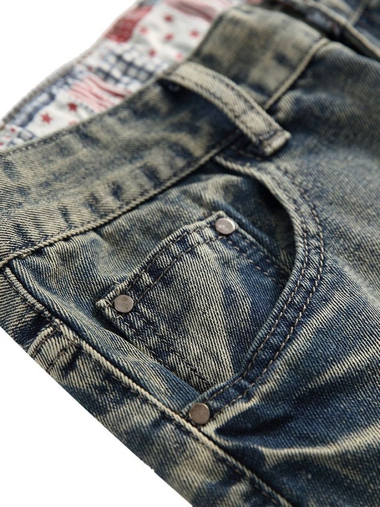 Enkelt Hål Rak Casual Zipper Jeans