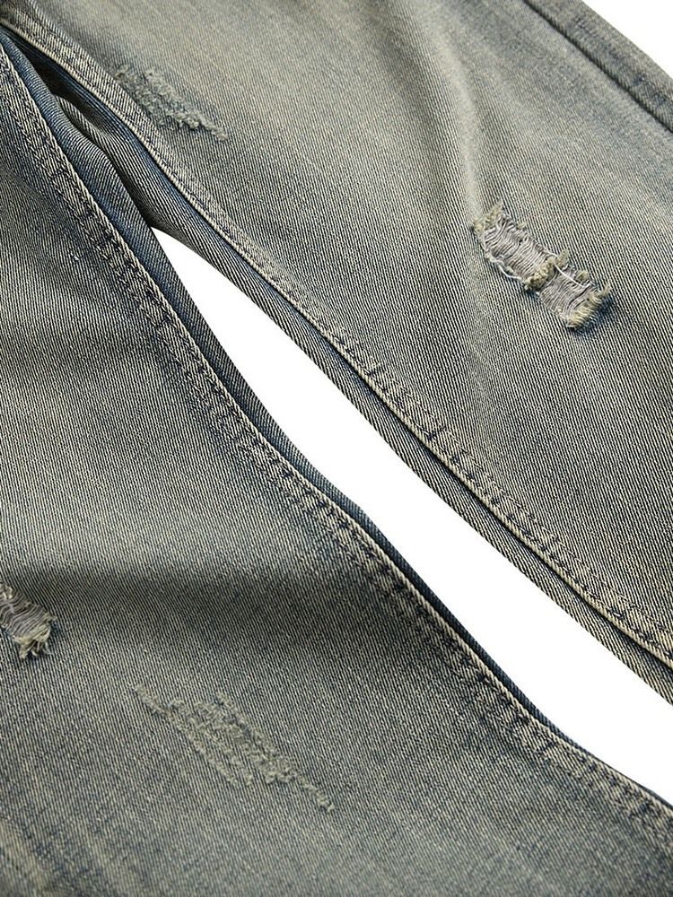 Enkelt Hål Rak Casual Zipper Jeans