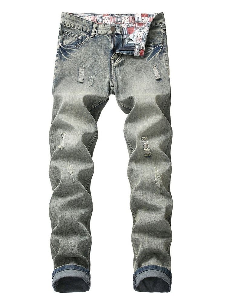 Enkelt Hål Rak Casual Zipper Jeans