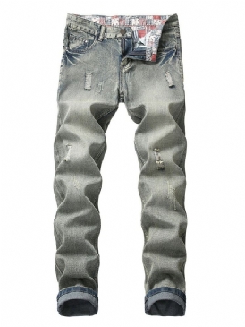 Enkelt Hål Rak Casual Zipper Jeans