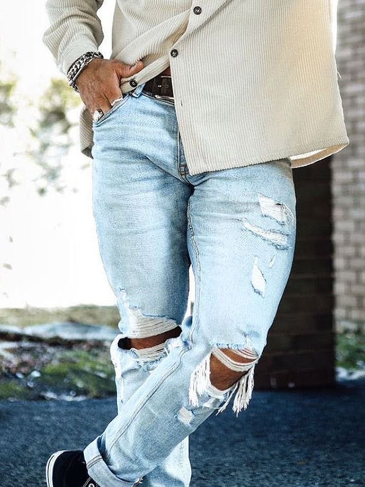 Enkla Jeans Med Raka Hål Med Dragkedja