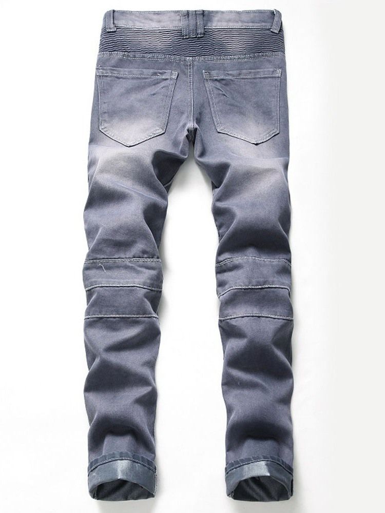Enkla Plisserade Smala Mäns Casual Ripped Jeans