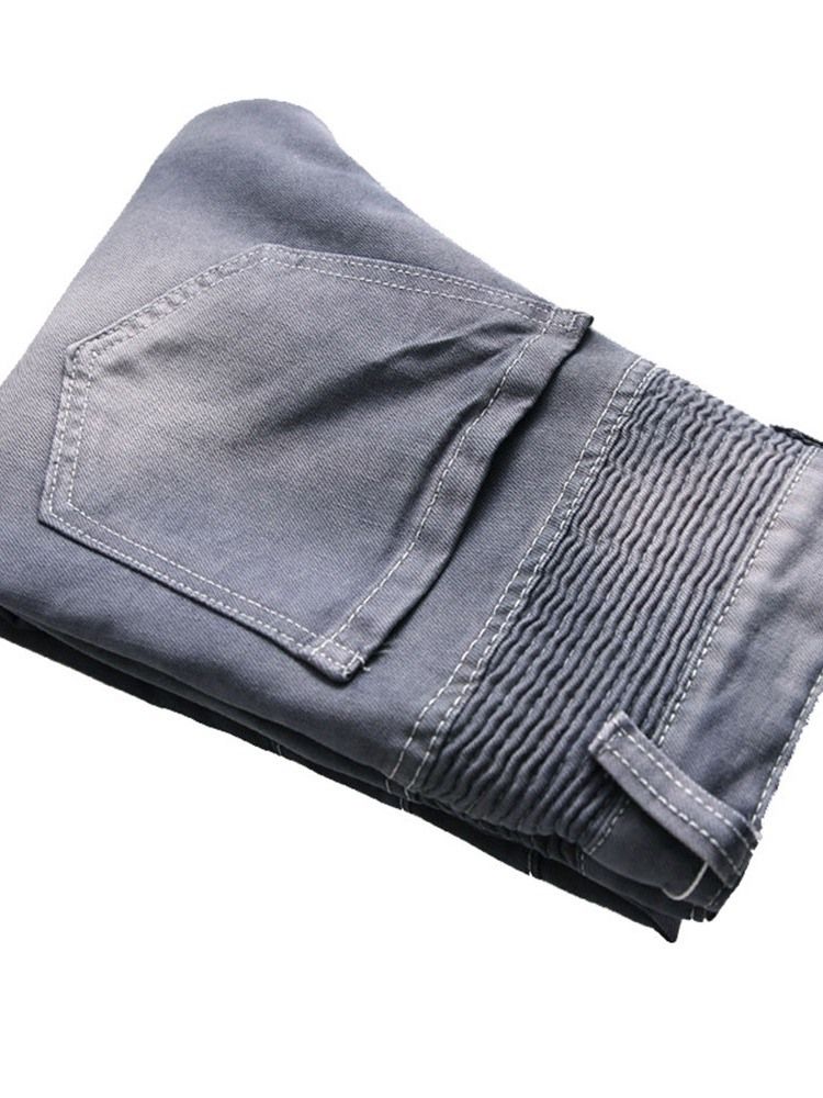 Enkla Plisserade Smala Mäns Casual Ripped Jeans