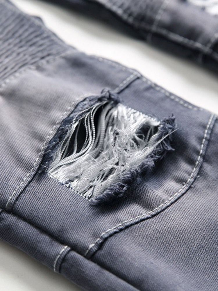 Enkla Plisserade Smala Mäns Casual Ripped Jeans